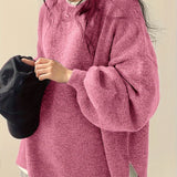 Oversized Round Neck Sweater with Balloon Sleeves and Ribbed Cuff