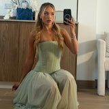 Corset Strapless Maxi Dress with Pleated Skirt