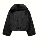Oversized Faux Fur Jacket with Lapel Collar