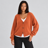 V-Neck Knit Cardigan with Button Front and Long Sleeves
