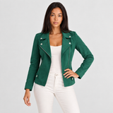 Slim Fit Moto Jacket with Asymmetric Zip and Notch Collar