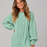 Oversized Cable Knit Sweater Mini Dress with Balloon Sleeve
