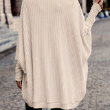 Open-Front Cardigan with Batwing Sleeves and Ribbed Knit