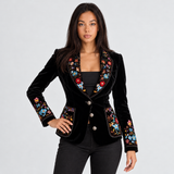 Floral Embroidered Blazer with Button Front and Lapel Collar