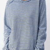 Women's Striped Top with Crew Neck Long Sleeves and Relaxed Fit