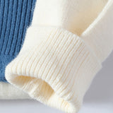 Patchwork Cable Knit Sweater with Round Neck