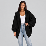Chunky Knit Open-Front Cardigan with Batwing Sleeve