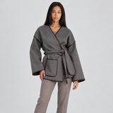 Belted Wrap Jacket with Wide Sleeves and Patch Pockets
