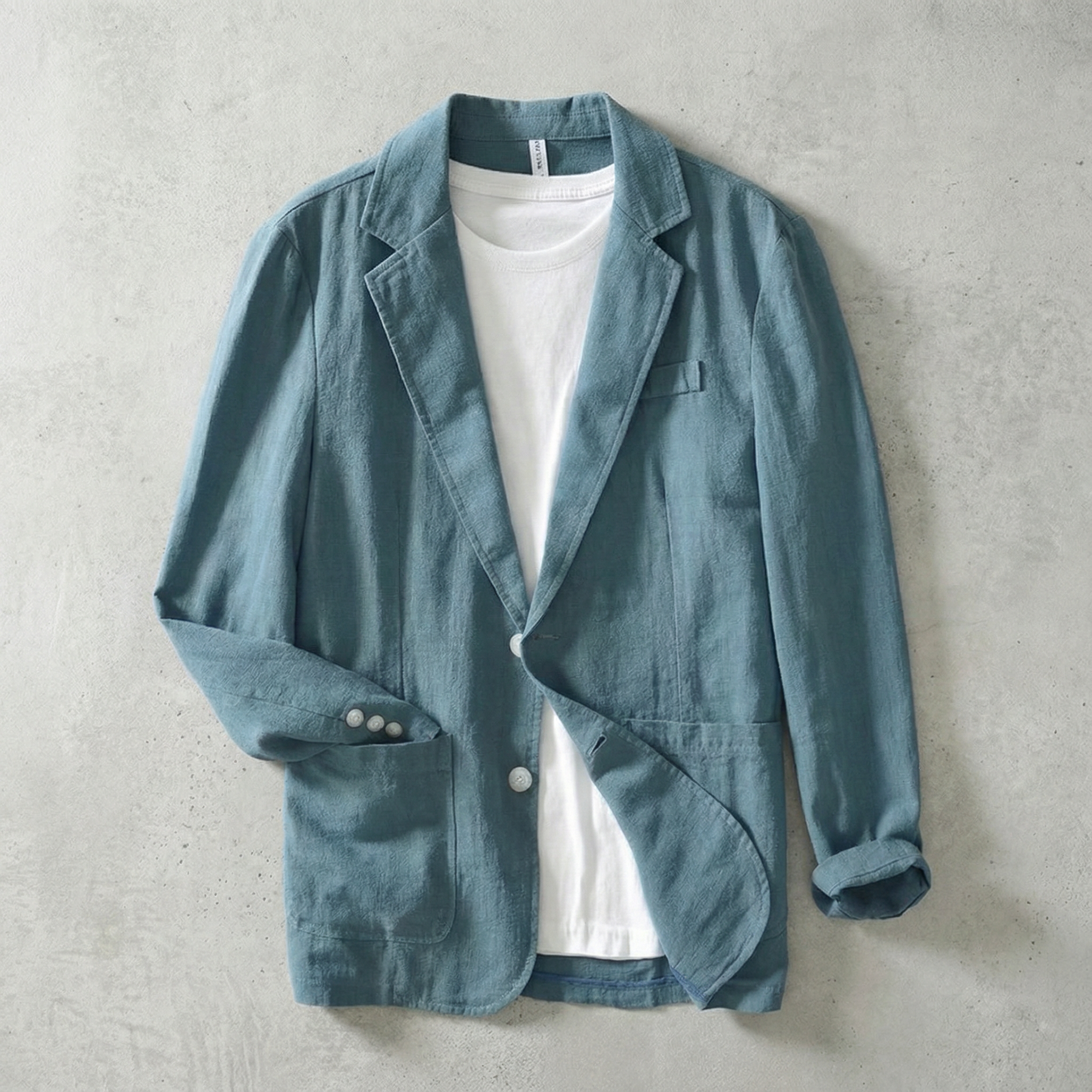 Men's Single-Breasted Linen Blazer with Patch Pockets