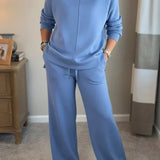 Cowl Neck Drawstring Two-Piece Set with Wide-Leg Pants