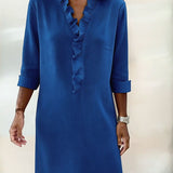 V-Neck Shift Dress with Ruffle Front