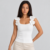 Sleeveless Floral Applique Ribbed Knit Top