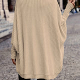 Open-Front Cardigan with Batwing Sleeves and Ribbed Knit