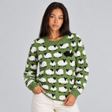 Knit Sweater for Women – Sheep Pattern Crew Neck Pullover with Textured Design