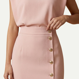 Sleeveless Midi Dress with Button Detail and Front Slit