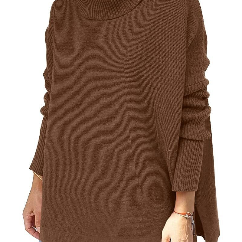 Oversized Turtleneck Sweater with Split Hem