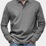 Long Sleeve Polo Shirt with Button Collar