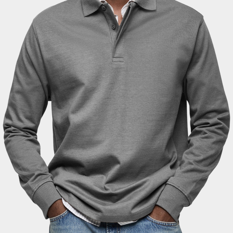 Long Sleeve Polo Shirt with Button Collar