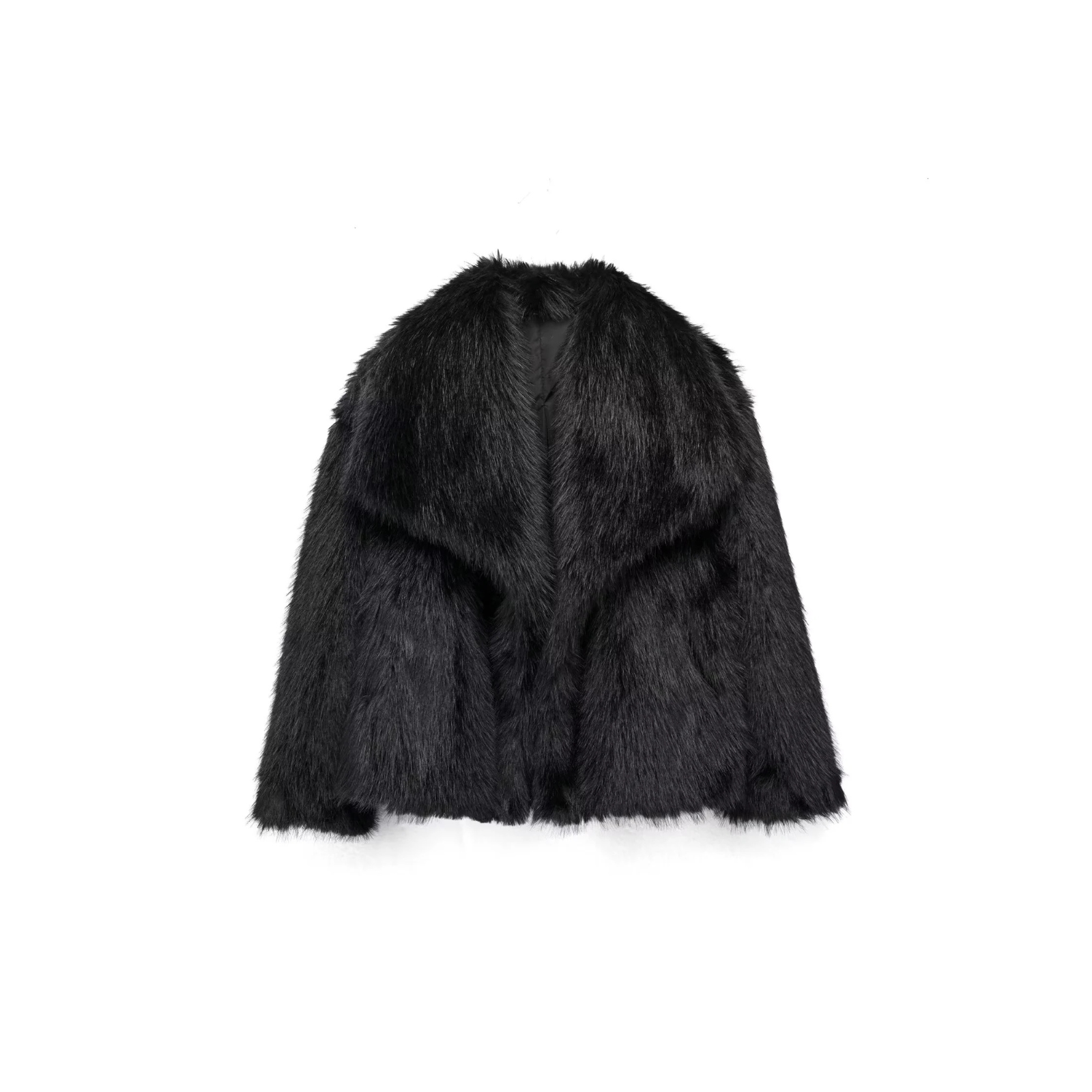 Cropped Faux Fur Jacket with Shawl Collar