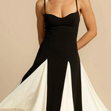 Two-Tone Flared Maxi Dress with Sweetheart Neckline