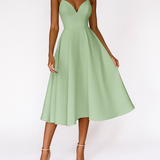Sweetheart Midi Dress with Flared Skirt and Spaghetti Straps