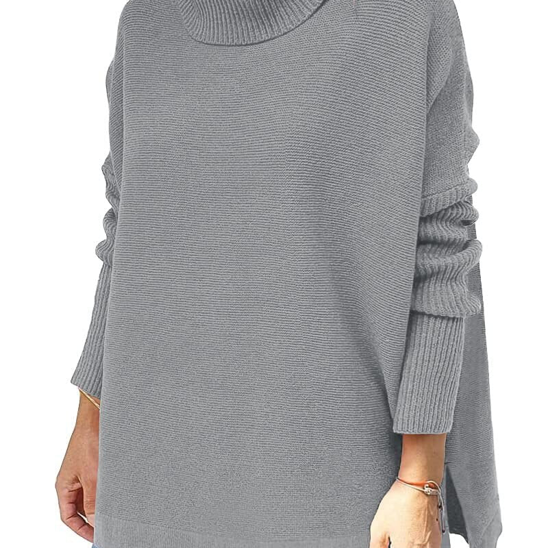 Oversized Turtleneck Sweater with Split Hem