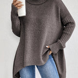Long Sleeve Turtleneck Sweater with Asymmetric Hem