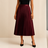 High-Waisted A-Line Pleated Midi Skirt