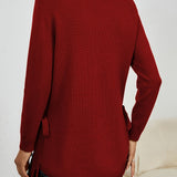 Long Sweater with Side Slits and Long Sleeves