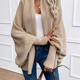 Oversized Open-Front Cardigan with Batwing Sleeve