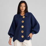Oversized Button-Front Cardigan with Collar and Balloon Sleeves