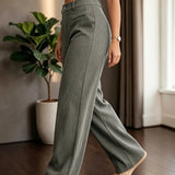 Wide-Leg Corduroy Pants with High Waist