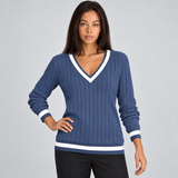 Ribbed V-Neck Sweater with Contrast Trim