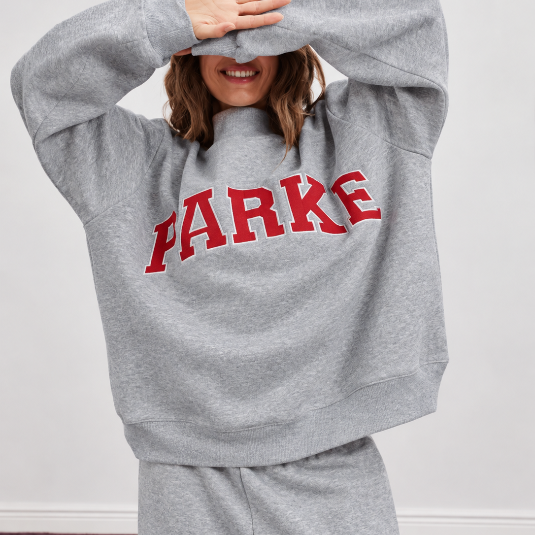Oversized Varsity Graphic Sweatshirt with Mock Neck