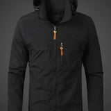 Men's Hooded Jacket – Full-Zip Outdoor Style with Stand Collar and Zippered Chest Pocket