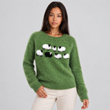 Textured Knit Sweater with Round Neck and Ribbed Trim