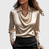 Seraphine | Elegant Satin Draped Blouse Women Long Sleeve Formal Top