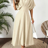 V-Neck A-Line Maxi Dress with Batwing Sleeve