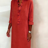 V-Neck Shift Dress with Ruffle Front