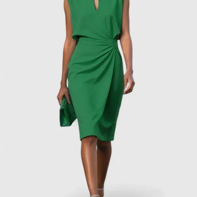 Claire | Elegant Ruched Midi Dress Women Sleeveless Summer Fitted