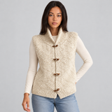 Textured Knit Vest with High Collar and Toggle Front