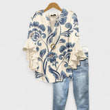 Serena | Elegant Floral Ruffle Sleeve Blouse Women Top