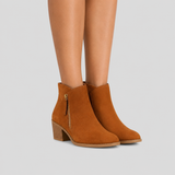 Ankle Boots with Side Zipper and Low Block Heel