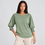 Round Neck Blouse with Smocked Puff Sleeve