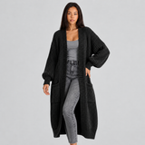 Long Chunky Knit Cardigan with Open Front and Side Pockets