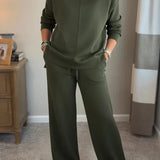 Cowl Neck Drawstring Two-Piece Set with Wide-Leg Pants