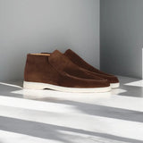 Suede High-Top Loafers with Stitched Moc Toe