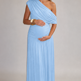 Maternity One-Shoulder Maxi Dress with Ruched Waist