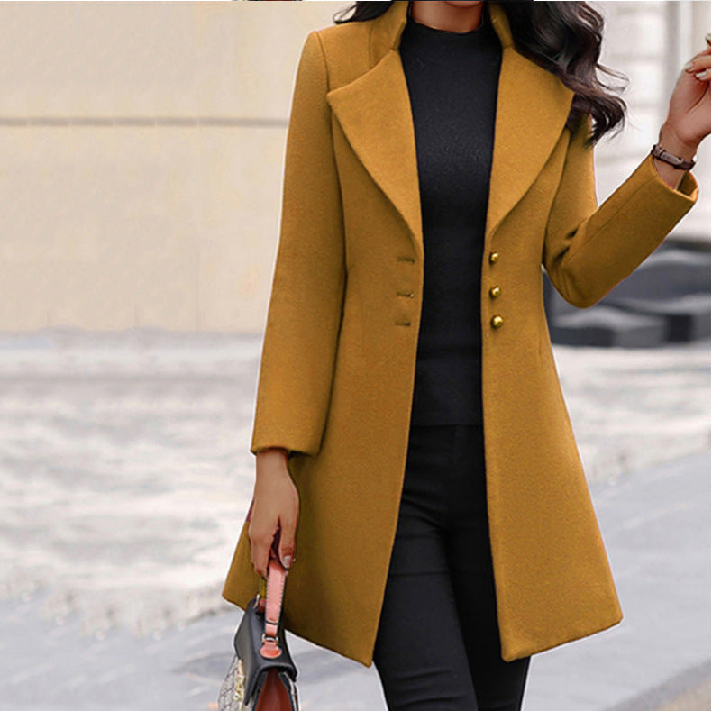 Tailored Longline Coat with Lapel Collar and Button Front