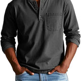 Men's Long Sleeve Button-Neck Shirt with Chest Pocket